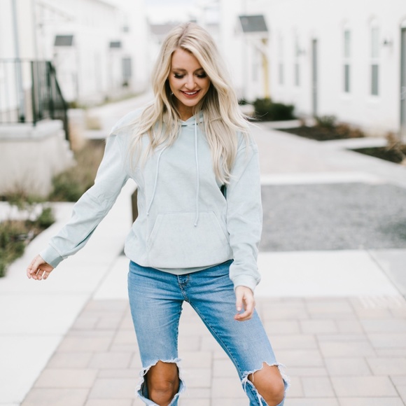 Light Blue Velvet Hoodie - Picture 2 of 3